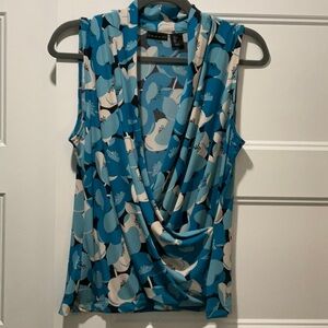 Tahari Blue and Cream Floral Top